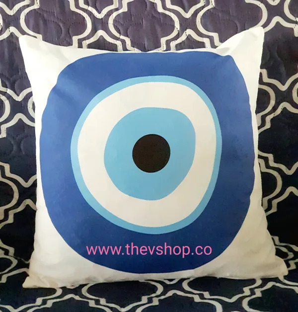blue evil eye pillow